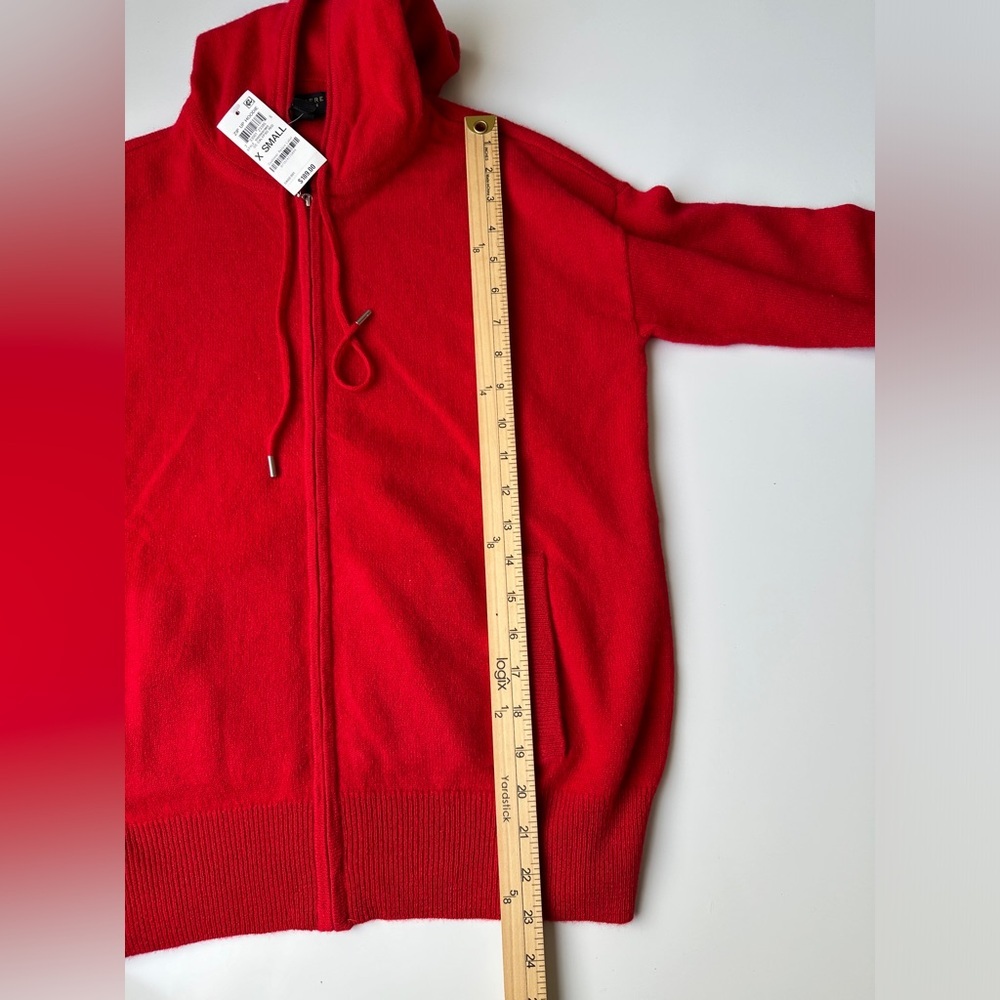 NWT Charter Club Luxury Red 100% Cashmere Full Zip Hoodie Sweater Women's XS - Picture 8 of 9
